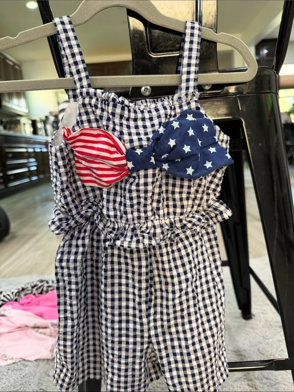 iris & ivy Navy Gingham One-Piece with Star & Stripe Bow Accents